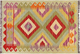 Tribal Kilim Arturo Blue Red Hand-Woven Wool Rug-2'0'' x 3'2''