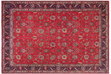 Vintage Antique Tabriz Jerome Red Blue Hand Knotted Wool Rug- 9'10'' x 12'5''