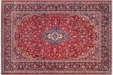 Vintage Antique Kashan Rayne Red Blue Hand Knotted Wool Rug- 9'3'' x 13'8''