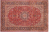 Vintage Antique Kashan Margaret Red Blue Hand Knotted Wool Rug- 9'9'' x 12'0''