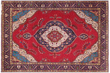 Vintage Antique Tabriz Ricky Red Blue Hand Knotted Wool Rug- 9'10'' x 13'1''