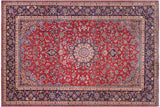 Vintage Antique Kashan Maren Red Blue Hand Knotted Wool Rug- 9'11'' x 13'10''