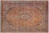 Vintage Antique Kashan Cristal Red Blue Hand Knotted Wool Rug- 9'10'' x 12'10''