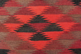 Flat Weave Kilim, Antique, Navaho, Vintage, Handmade, Geometric Kilim Burgundy Red Hand-Woven Runner 100% Wool Area Rug 11 x 14