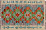 Bohemian Kilim Mariah Beige Blue Hand-Woven Wool Rug-1'11'' x 2'11''