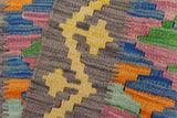 Handmade Geometric Kilim Gray Gold Hand-Woven Rectangle 100% Wool Area Rug 2 X 3