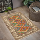 Handmade Geometric Kilim Gray Beige Hand-Woven Rectangle 100% Wool Area Rug 2 X 3