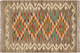 Navaho kilim Luis Gray Beige Hand-Woven Wool Rug-2'1'' x 3'2''