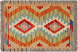 Tribal Kilim Keyon Gray Rust Hand-Woven Wool Rug-2'0'' x 2'10''