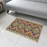 Handmade Geometric Kilim Gray Beige Hand-Woven Rectangle 100% Wool Area Rug 2 X 3