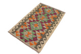 Handmade Geometric Kilim Gray Beige Hand-Woven Rectangle 100% Wool Area Rug 2 X 3