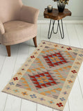 Handmade Geometric Kilim Beige Red Hand-Woven Rectangle 100% Wool Area Rug 2 X 3