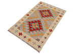 Handmade Geometric Kilim Beige Red Hand-Woven Rectangle 100% Wool Area Rug 2 X 3