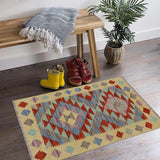 Handmade Geometric Kilim Gold Rust Hand-Woven Rectangle 100% Wool Area Rug 2 X 3