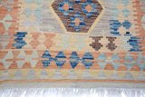 Handmade Geometric Kilim Gray Blue Hand-Woven Rectangle 100% Wool Area Rug 3 X 5