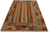 Flat Weave Kilim, Antique, Navaho, Vintage, Handmade, Geometric Kilim Rust Blue Hand-Woven Rectangle 100% Wool Area Rug 5 x 6