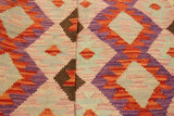 Flat Weave Kilim, Antique, Navaho, Vintage, Handmade, Modern Kilim Red Pink Hand-Woven Rectangle 100% Wool Area Rug 3 x 5