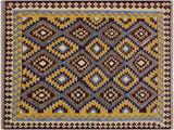 Bohemian Turkish Kilim Riona Brown/Blue Wool Rug - 5'9'' x 7'7''