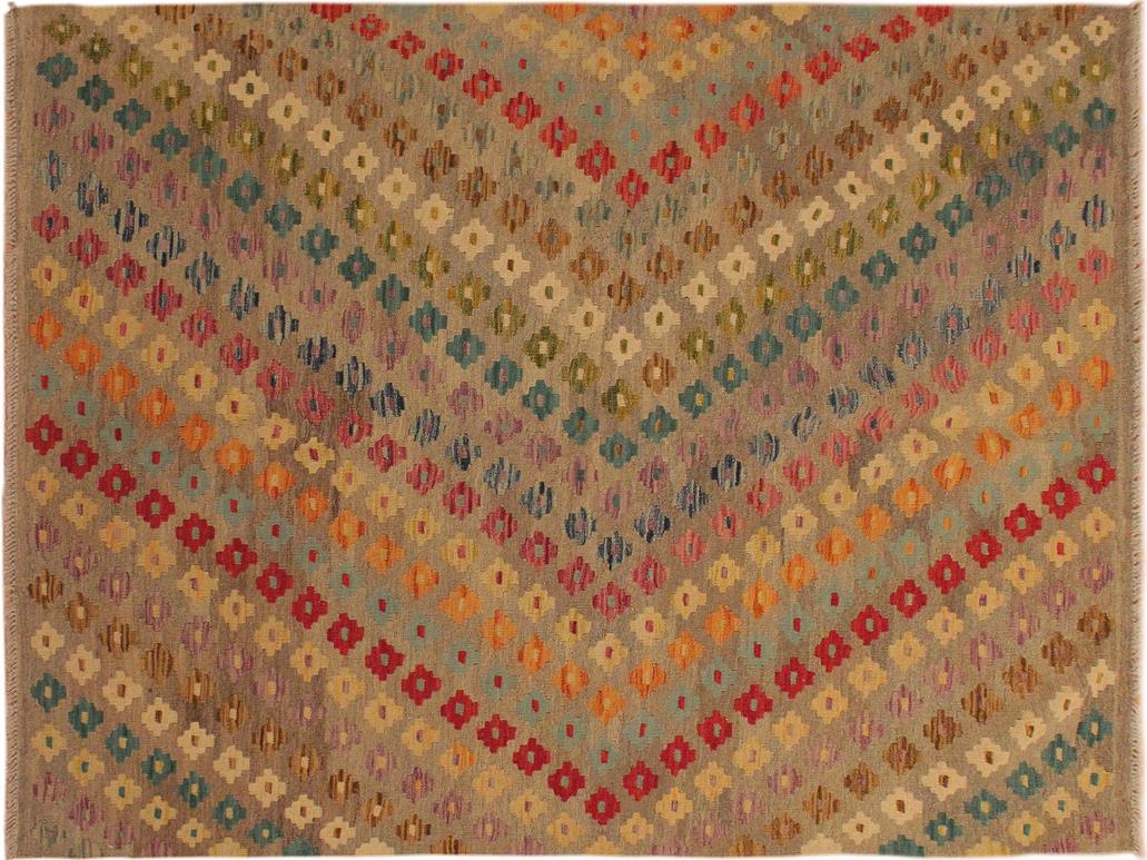 handmade Geometric Kilim Gray Red Hand-Woven RECTANGLE 100% WOOL area rug 5x7