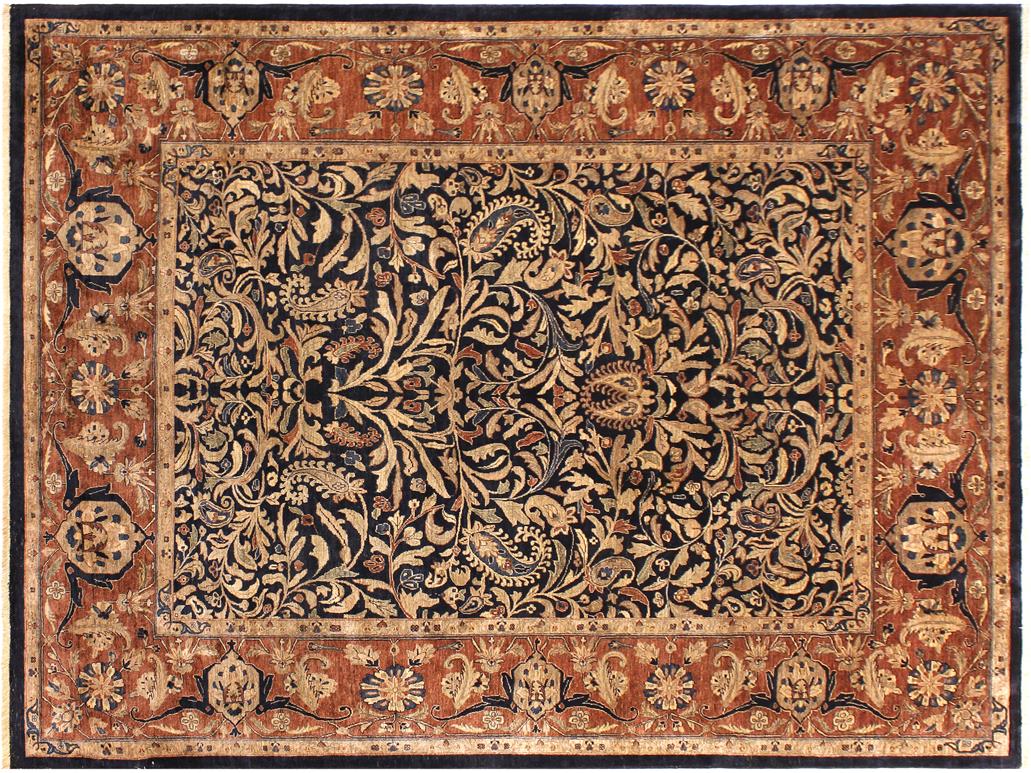 handmade Traditional Lahore Blue Brown Hand Knotted RECTANGLE 100% WOOL area rug 8x10