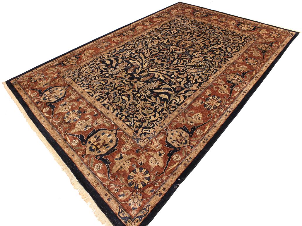 handmade Traditional Lahore Blue Brown Hand Knotted RECTANGLE 100% WOOL area rug 8x10
