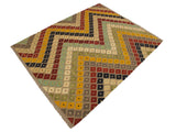 handmade Geometric Kilim Gray Beige Hand-Woven RECTANGLE 100% WOOL area rug 5x7