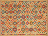 Caucasian Turkish Kilim Elinor Tan/Blue Wool Rug - 6'6'' x 9'7''