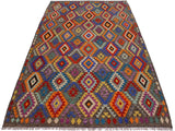 handmade Geometric Kilim Brown Blue Hand-Woven RECTANGLE 100% WOOL area rug 7x10