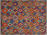 Abstract Turkish Kilim Winnie Brown/Blue Wool Rug - 7'0'' x 9'8''