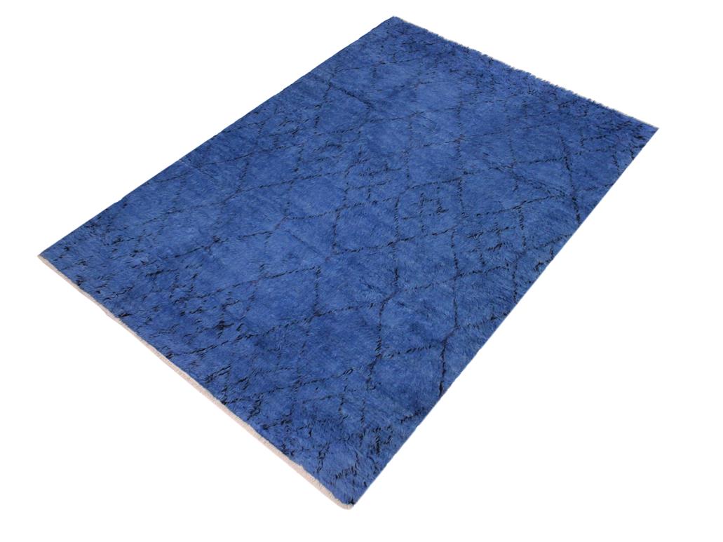 handmade Modern Moroccan Blue Black Hand Knotted RECTANGLE 100% WOOL area rug 8x10