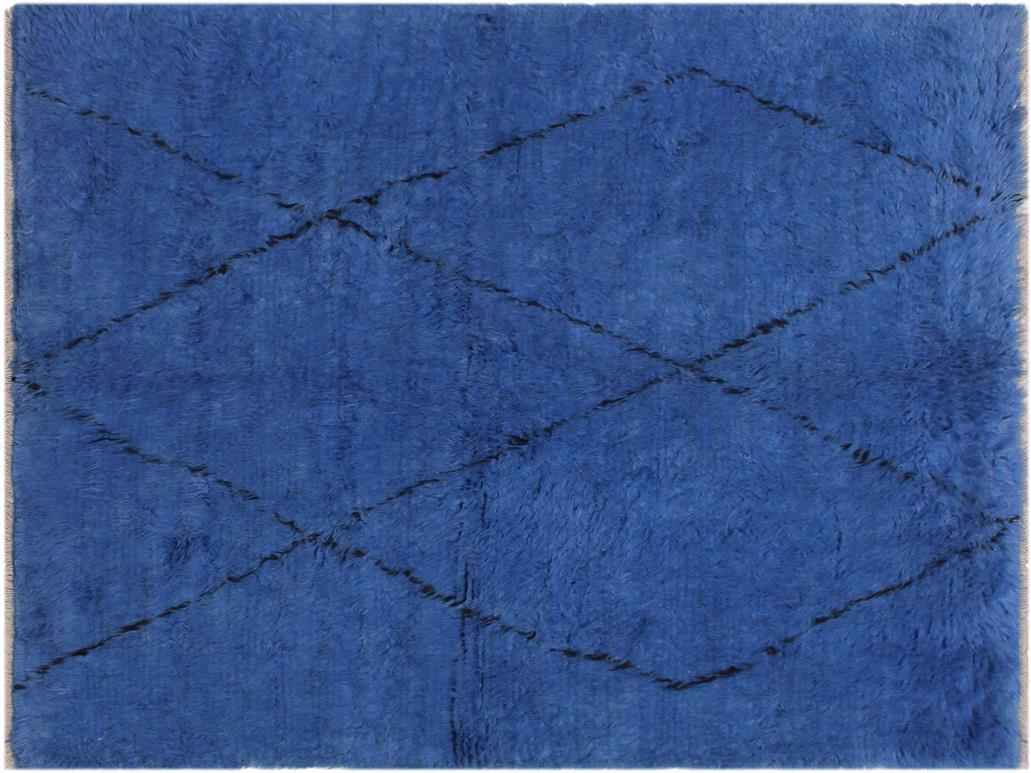 handmade Modern Moroccan Blue Black Hand Knotted RECTANGLE 100% WOOL area rug 6x7