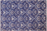 Eclectic Ziegler Modesta Blue Ivory Hand-Knotted Wool&Silk Rug- 7'10'' x 9'11''