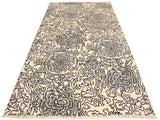 handmade Modern Firesse Ivory Blue Hand Knotted RECTANGLE WOOL&SILK area rug 4x6