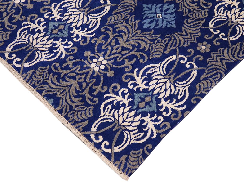 handmade Modern Elisora Blue Gray Hand Knotted RECTANGLE WOOL&VISCOU area rug 8x10