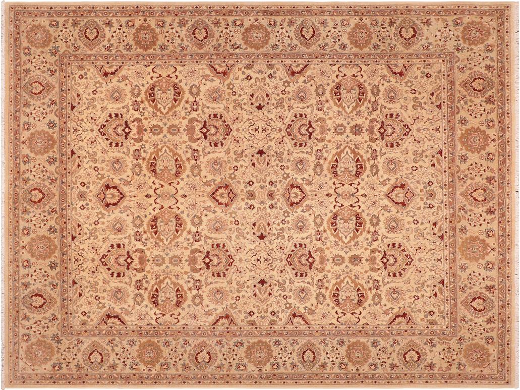 handmade Traditional Lahore Beige Gold Hand Knotted RECTANGLE 100% WOOL area rug 8x10