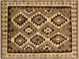 Bohemian Turkish Kilim Alexande Beige/Brown Wool Rug - 4'3'' x 5'8''