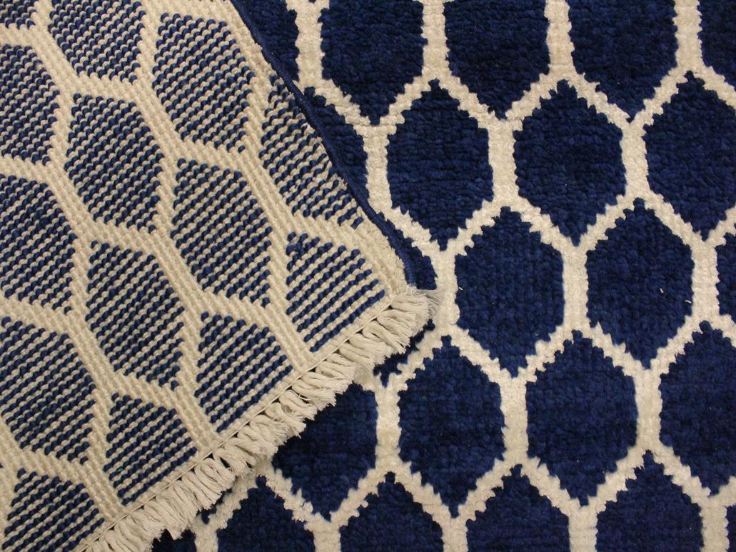 handmade Modern Ailsa Blue Ivory Hand Knotted RECTANGLE WOOL&SILK area rug 4x6