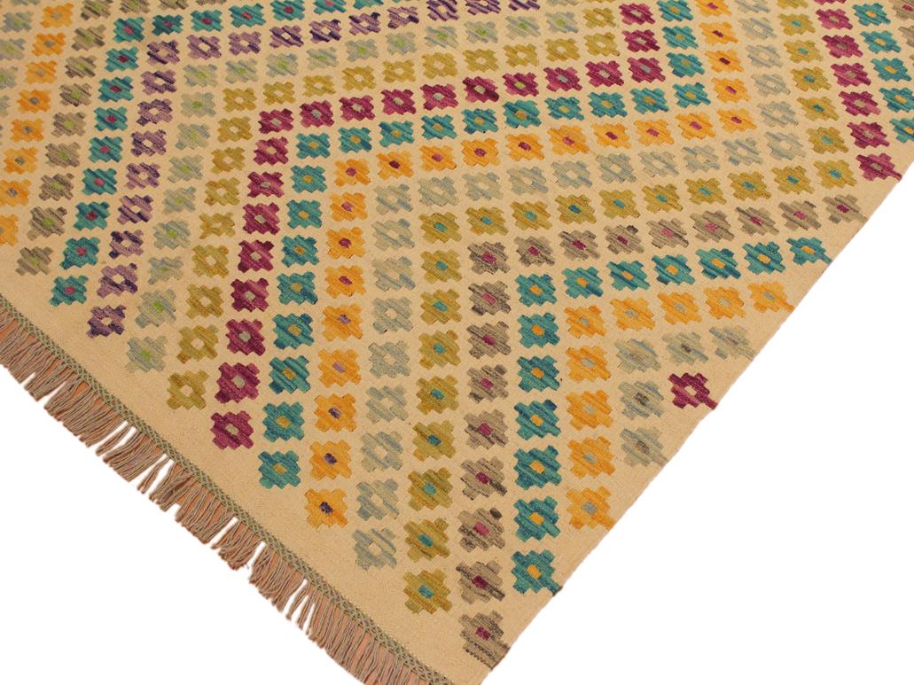 handmade Geometric Kilim Beige Purple Hand-Woven RECTANGLE 100% WOOL area rug 5x7