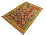 handmade Geometric Kilim Gold Red Hand-Woven RECTANGLE 100% WOOL area rug 5x7