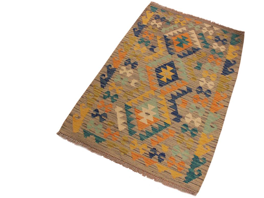 handmade Geometric Kilim Gray Gold Hand-Woven RECTANGLE 100% WOOL area rug 3x4