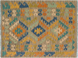 Rustic Turkish Kilim Phillis Gray/Gold Wool Rug - 2'9'' x 4'1''