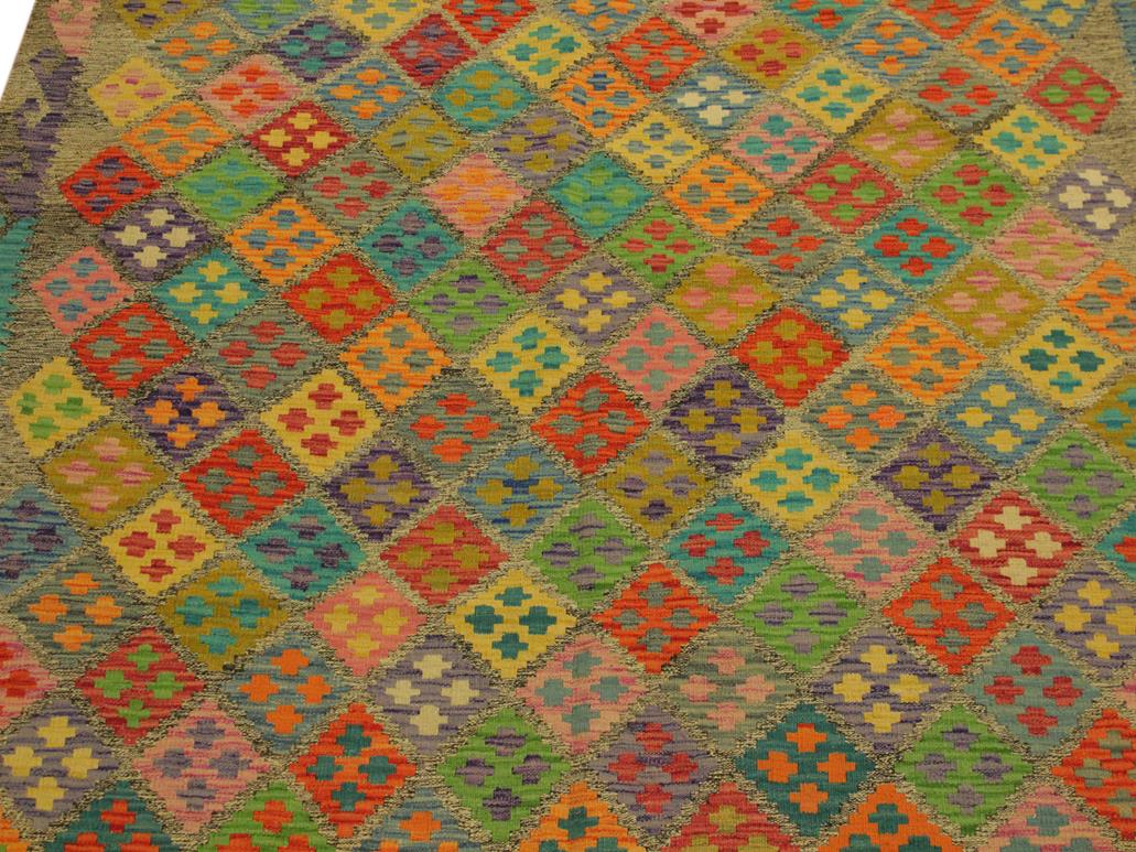 handmade Geometric Kilim Brown Rust Hand-Woven RECTANGLE 100% WOOL area rug 6x8