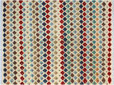 Modern Moroccan High-Low Senaida Beige/Blue Wool Rug - 9'0'' x 12'0''