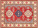 Southwestern Kazak Misti Red/Ivory Wool Rug - 5'0'' x 7'5''