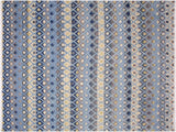 Modern Moroccan High-Low Philomen Lt. Blue/Ivory Wool Rug - 9'3'' x 12'4''