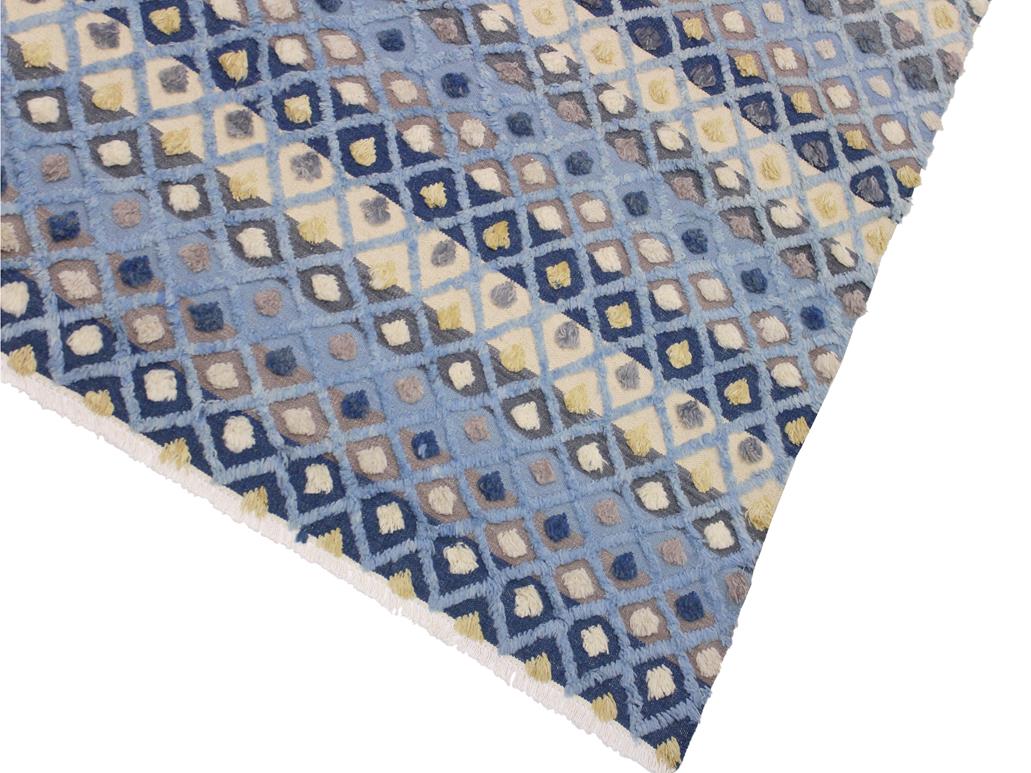 handmade Modern Moroccan Hi Lt. Blue Ivory Hand Knotted RECTANGLE 100% WOOL area rug 8x10