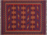 kilim Kimberle Red/Blue Hand-Woven Wool Rug(4'10 x 6'7