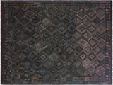 Rustic Turkish Kilim Kristoph Brown/Green Wool Rug - 6'11'' x 9'11''