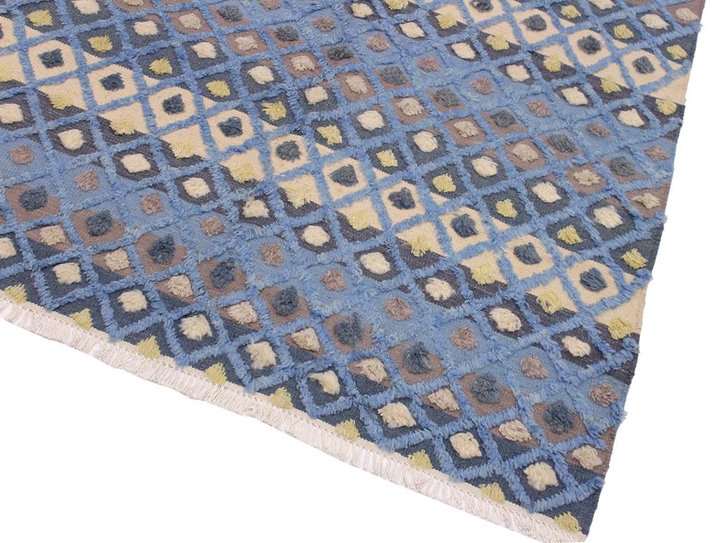 handmade Modern Moroccan Hi Lt. Blue Ivory Hand Knotted RECTANGLE 100% WOOL area rug 6x8