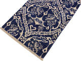 handmade Modern Kafkaz Blue Ivory Hand Knotted RUNNER WOOL&SILK area rug 2x6 